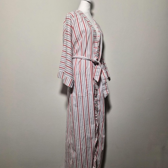 Christian Dior Mens Old Money Cotton Blend Red White & Blue Striped Robe OS - Picture 2 of 6